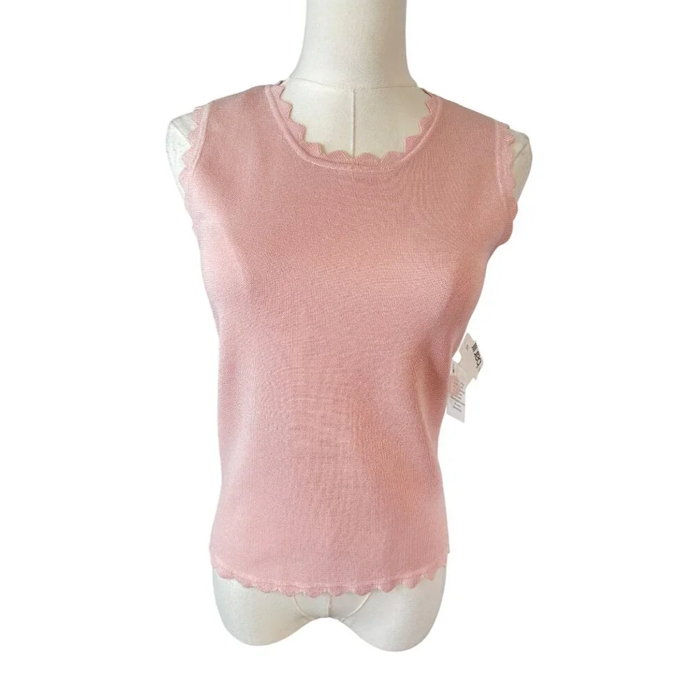 2/$30 NWT Bar III Size Small Pink Sleeveless Scallop Trim Top Polyester/Viscose - Picture 1 of 16